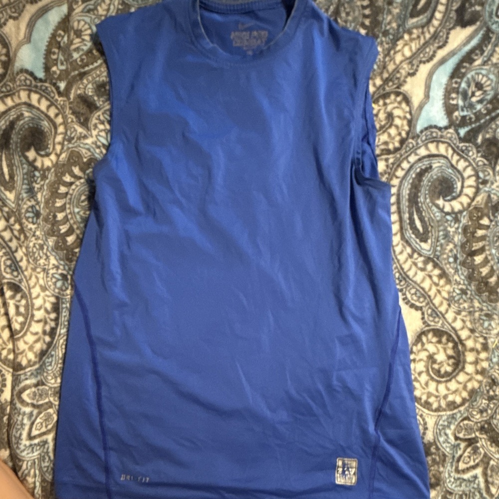 Nike Pro Combat Dri-FIT Men's Blue Compression Tank Top M Crew Neck
